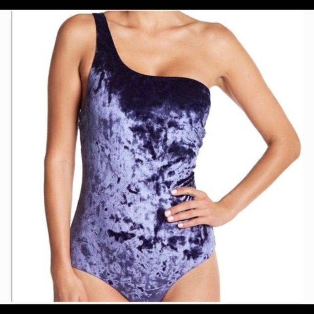 Red Carter Crushed Velvet One Shoulder Swimsuit 10